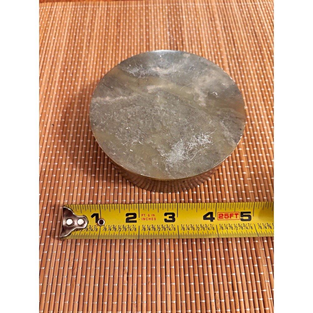 Round Soap Stone Trinket Box, Marbled Gray & Brown, 2-Piece, 3 in Diameter India